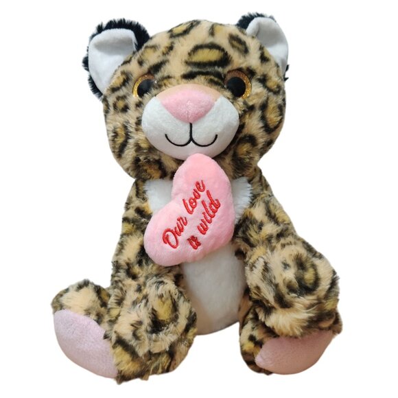 Leopard Plush Stuffed Animal Pink Heart Our Love Is Wild Cheetah Toy Cat 11" - Picture 1 of 7